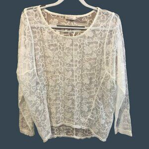Sundance Womens Med White Lace Embroidered LS Top Romantic Girly